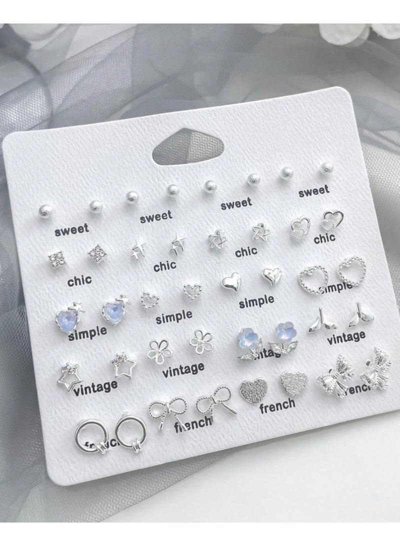 ڤيا مجموعة أقراط فاخرة مكونة من 40 قطعة بتصميم الفراشة والتاج - Image 2